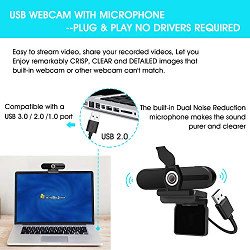 Webcam- 8MP HD Computer Camera w/ Microphone, Pro Streaming w/  Privacy Shutter & Tripod