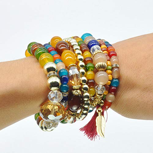 6 Sets Stackable Stretch Bracelets Multi-color Bohemian Bracelet Sets for Women