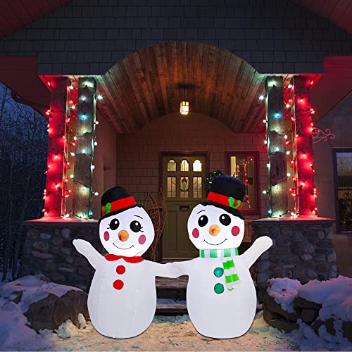 3.9 FT Inflatable Lighted Christmas Snowman Couple Wearing Hats