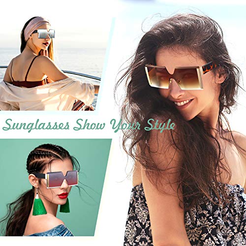 3 Pieces Oversized Square Sunglasses for Women Trendy Fashion Rimless Frame Glasses Transparent Eyewear