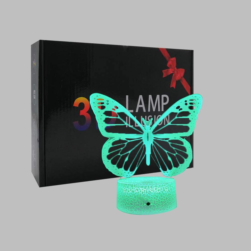 Butterfly Night Light, 3D Illusion Lamp Kids Bedside w/16 Colors Changing & Remote Control