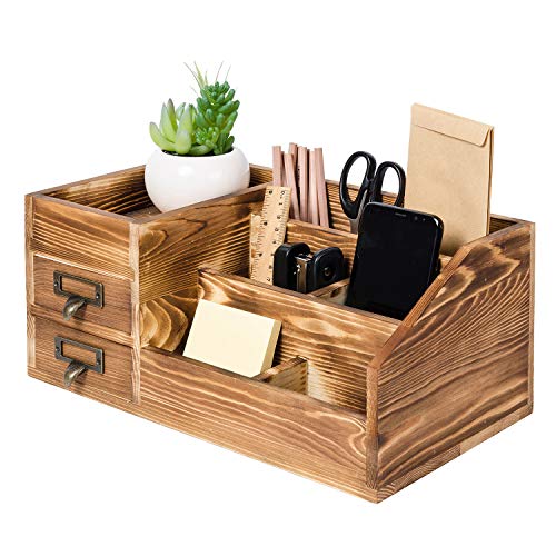 Rustic Wooden Desktop Organizer w/ 2 Tier Drawers