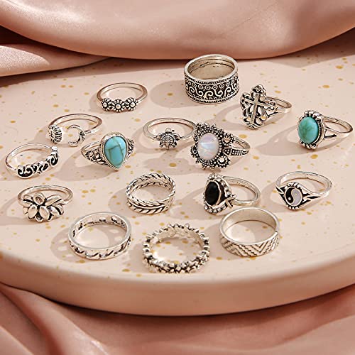 82 Pcs Vintage Silver Knuckle Bohemian Stackable Stone Crystal Rings S -  DANNY'S HOME GOODS