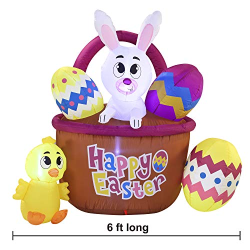 Easter Inflatable Decoration 6 ft Easter Basket w/ Build-in LEDs