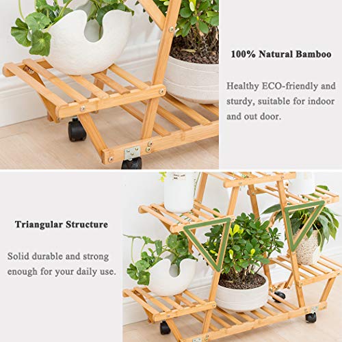 Bamboo Rolling 6 Tier Plant Stand Rack