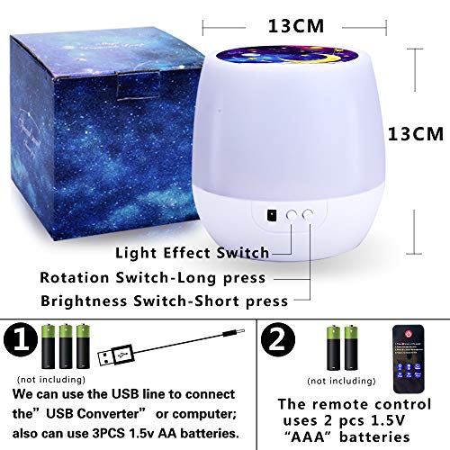 Remote Control Star Projector, w/ LED Timer, 360 Degree Rotating Planet Night Light