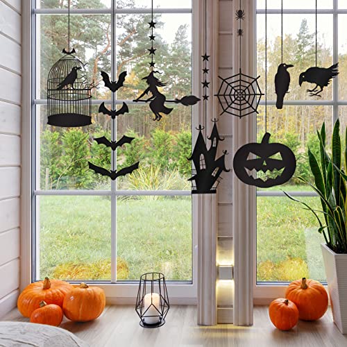 Hanging Ornaments PVC Waterproof Pumpkin Witch Haunted House Bat Spider Black Signs with Rope