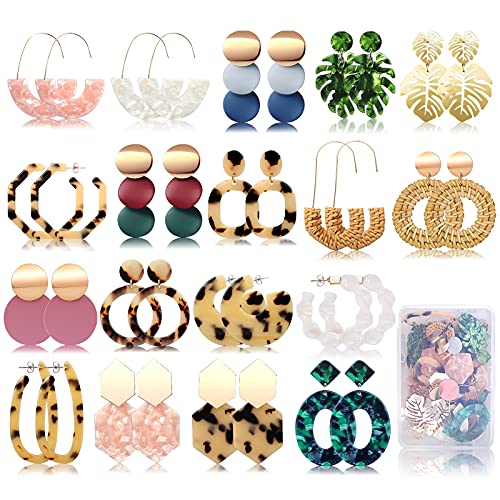 18 Pairs Statement Hypoallergenic Rattan Earrings for Women