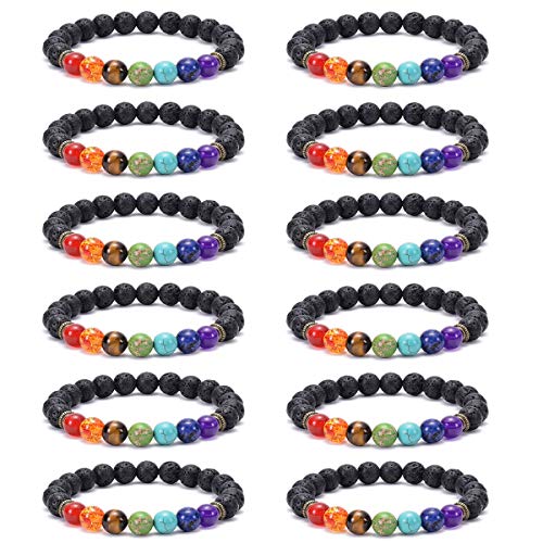 12 PCS Lava Chakra Oil Stone Diffuser Yoga Aromatherapy Essential Natural Stone Bead Bracelet 8MM