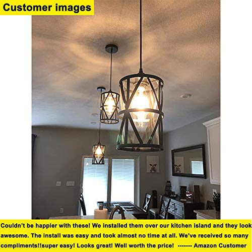 3-Light Industrial Pendant Light, Black Metal Cage Chandelier Lights