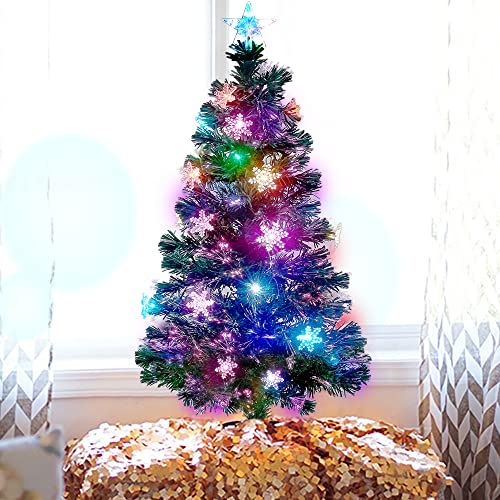 Pre-Lit Optical Fiber Christmas Artificial Tree w/ LED RGB Color Changing Lights