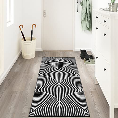 Black & White Kitchen Rug  Machine Washable Cotton Hand-Woven