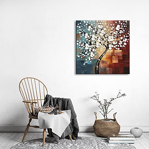 Modern Abstract White Flowers Oil Paintings on Canvas Wall Art 100% Hand Painted