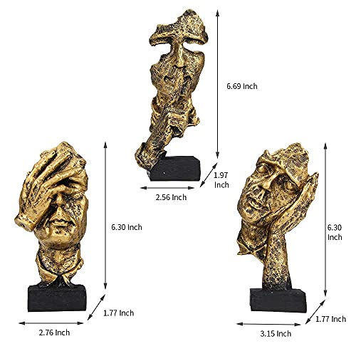 3 Pcs Thinker Statue, Silence is Gold Abstract Art Figurine