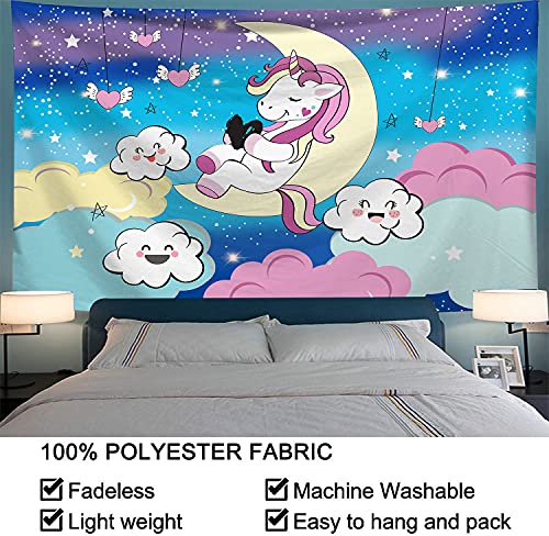 Cartoon Pink Unicorn Tapestry for Girls Bedroom Decoration (51.2"H x 59.1"W)