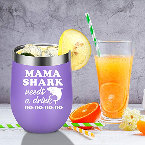 Wine Tumbler Mommy Shark Cup for Mothers Day/Birthday Gift