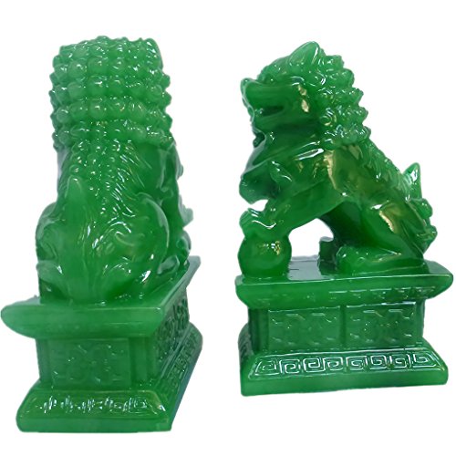 Feng Shui Prosperity Statues 2 PCS Fu Foo Dogs Pair of Green Guardian Lion