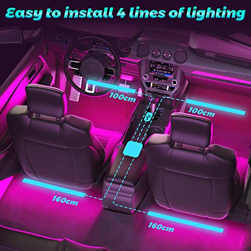 Car Led Lights Interior 4 Pcs 48 Led Strip Light For Car w/ USB Port APP Control