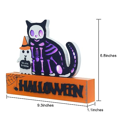 Halloween Decorations Indoor, Large Decorative HALLOWEEN Wood Sign with Ghosts and Spooky Cat