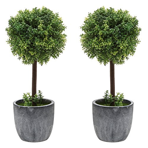 Set of 2 Artificial Boxwood Topiary Trees, Fake Plants Decor - 12 Inch