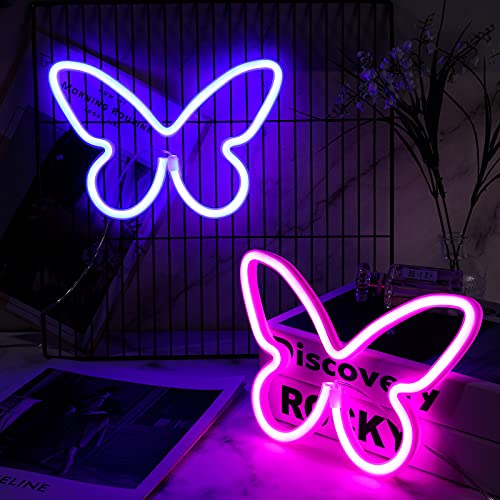 2 Pcs Butterfly Neon Signs 3-AA Battery Powered,USB Operated Wall Decor