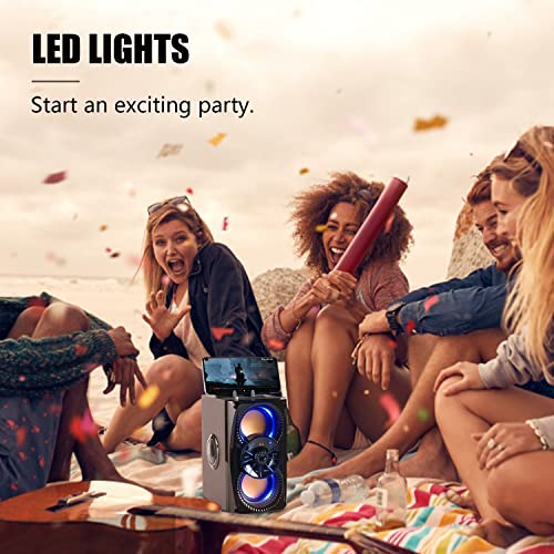 Portable Wireless Bluetooth Speakers w/ Lights, 2 Double Subwoofer Heavy Bass, 2 Loud Speaker