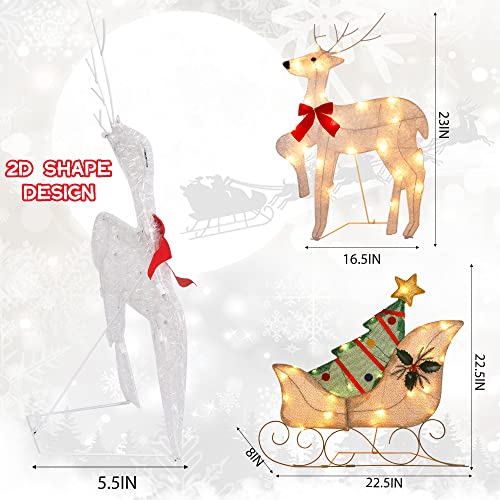 Set of 2 Lighted Christmas 2D Reindeers Outdoor Decorations