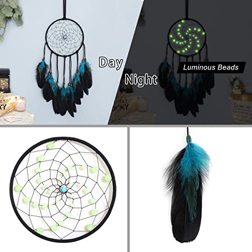 Blue Dream Catchers Handmade, Boho Traditional Circular Net for Wall Hanging Decor,