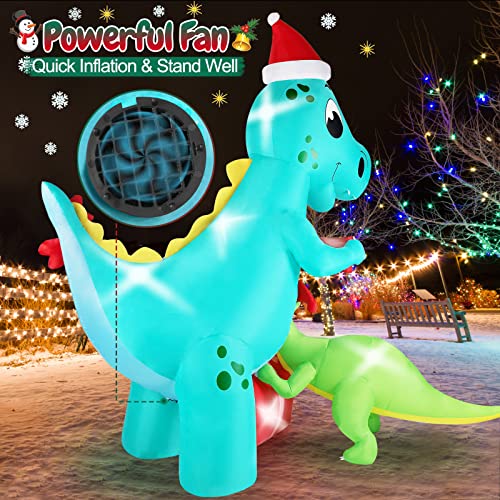 8FT Dinosaur Christmas Inflatables Decoration w/ LEDs