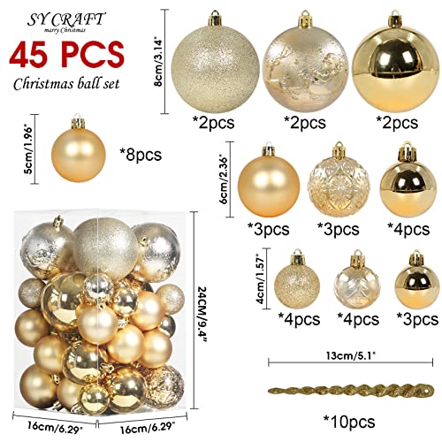 45pcs Christmas Ball Ornaments for Christmas Trees Decorations