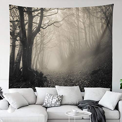 Horror Haunted Forest Tapestry Thick Mysterious Fog Gothic