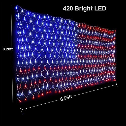 420 LED USA Flag Net Patriotic Lights Hanging Ornaments