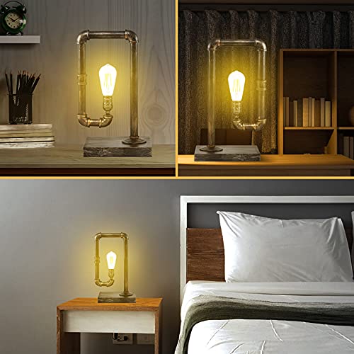 Touch Control Iron Piping Table Lamp, 3-Way Dimmable w/ Dual USB Charging Port (Bulb is Included)