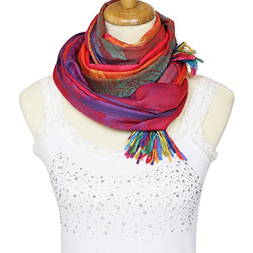 Colorful flowers Jacquard cotton pashmina Women Wrap Shawl tassels Scarves