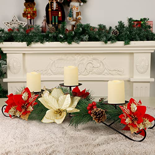 Christmas Poinsettia Candle Holder w/ 3 Candle Lights