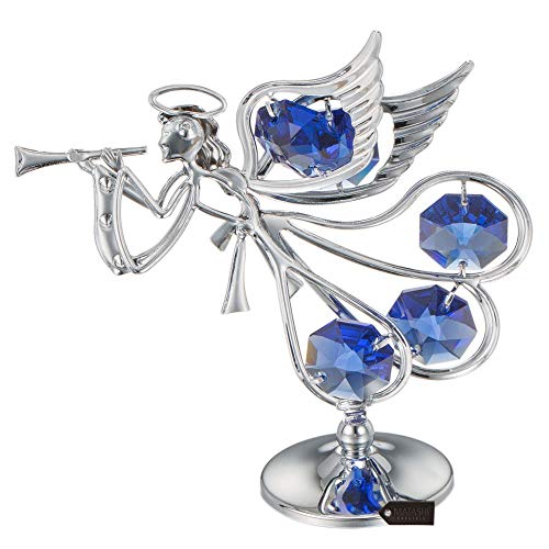 Guardian Angel Figurine Crystal Studded Ornament (Flying Angel, Chrome/Silver)