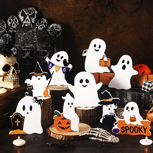 9 Pcs Halloween Wooden Ghost Table Sign Tiered Tray
