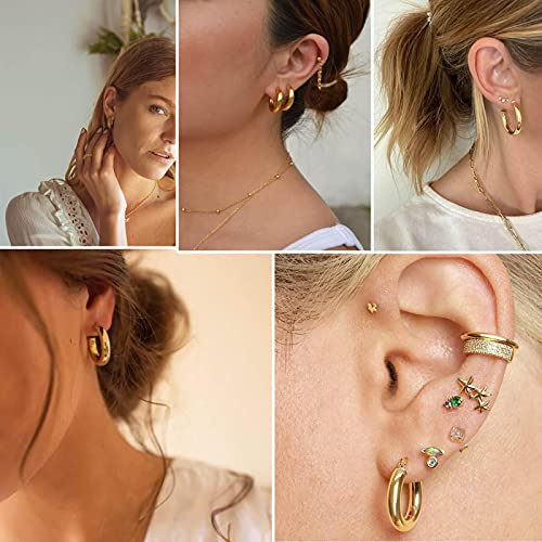 6 Pairs Gold Chunky Hoop Earrings Set for Women Hypoallergenic