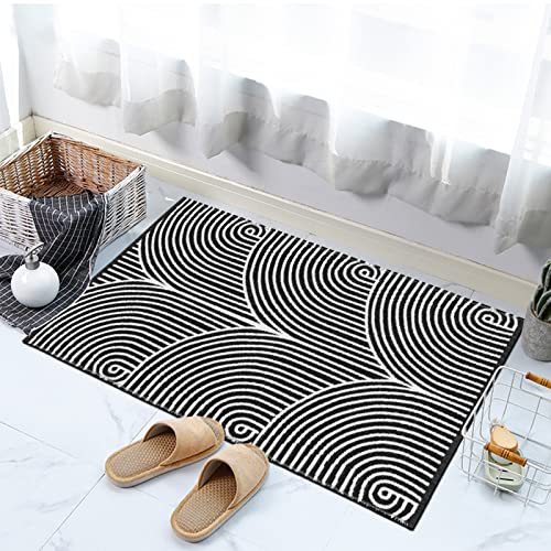 Black & White Kitchen Rug  Machine Washable Cotton Hand-Woven