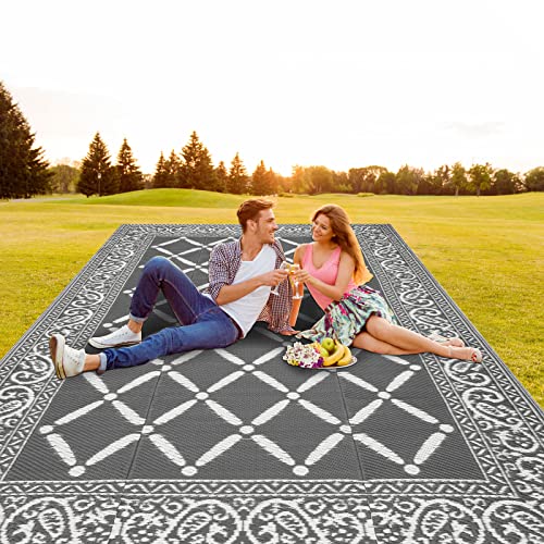 Large Reversible Mat Plastic Outdoor Area Rugs-Grey