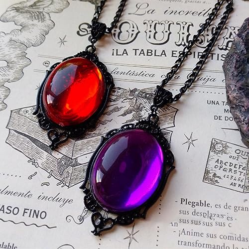 Gothic Stardust Crystal Cameo Necklace Red Purple Crystal Pendant Necklace Vintage Satan Demon