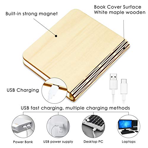 Wooden Book Novelty Folding Book Lamp,USB Rechargeable