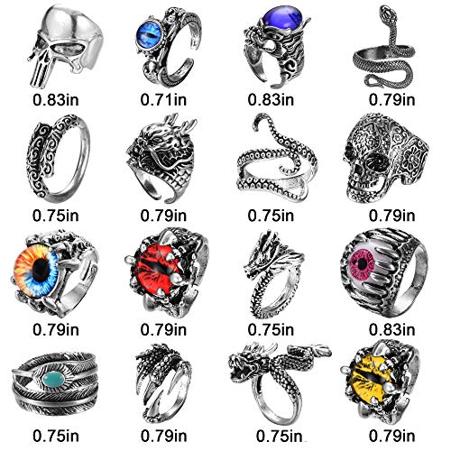 6 Pieces Gothic Vintage Punk Rings for Men Women