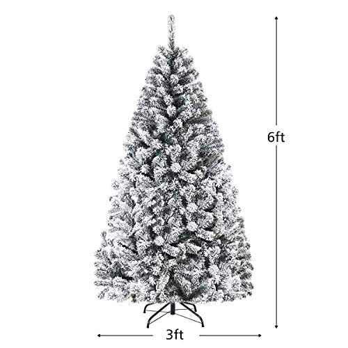 Artificial Christmas, Premium PVC Xmas Full, Flocked Snow Pine Tree with Solid Metal Stand, Ideal for Indoor and Outdoor (6FT),