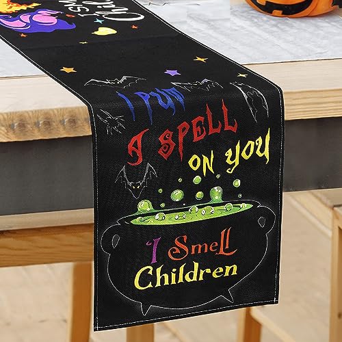 Halloween Table Runner, Hocus Pocus Burlap Halloween Runners Holiday Home Kitchen Dining Table