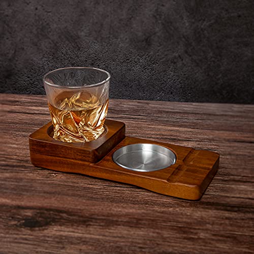 Wooden Cigar Ashtray Coaster/Whiskey Glass Tray & Cigar Holder