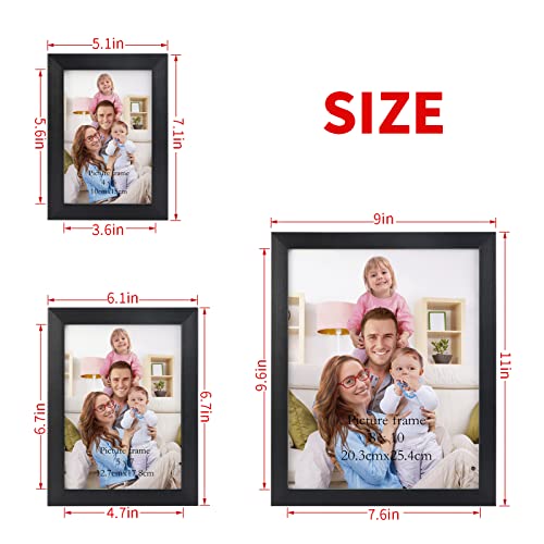 10-Pack Black Picture Frames for Various Sizes Photos, Two 8x10, Four 4x6, Four 5x7 for Home Decor