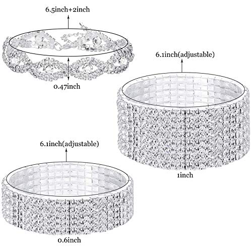 3 PCS Rhinestone Stretch Bracelets for Women-Silver