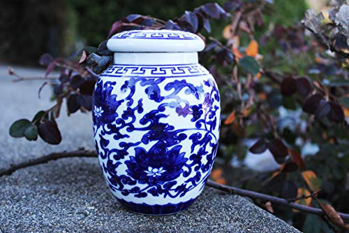 Decorative Blue & White Lotus Pattern Porcelain Storage Container or Home Decoration