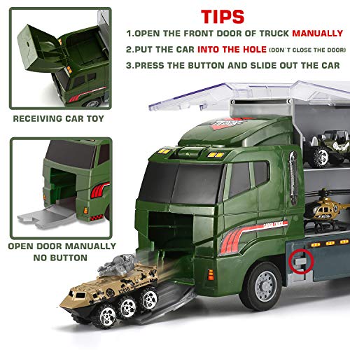 26 Pcs Military Truck w/ Soldier Men Set(2 in 1), Mini Die-cast Battle Car in Carrier Truck, Army Toy